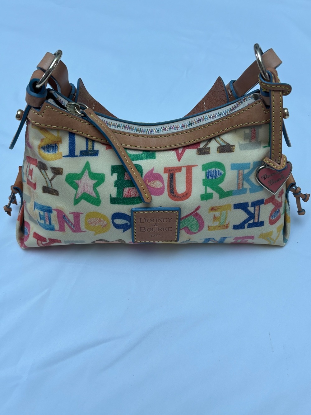 Dooney & Bourke Cream Multicolor Logo Canvas Shoulder Bag
